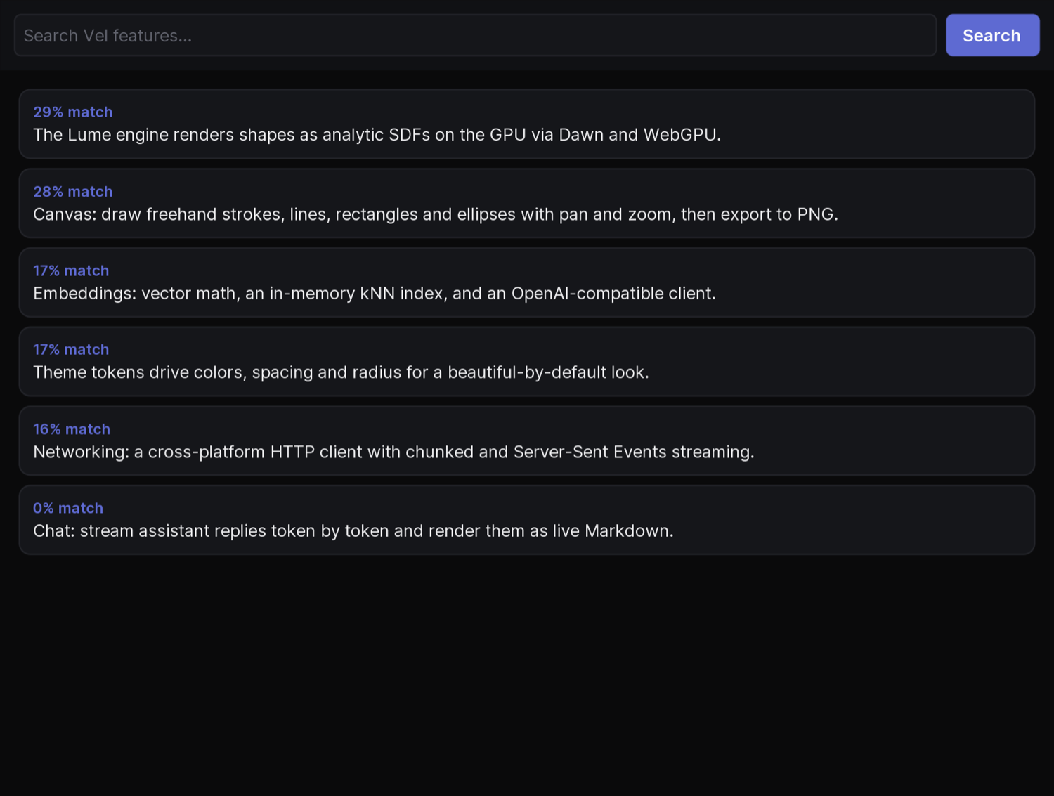 Vel Search preview
